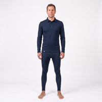 Merino Longsleeve Polo Herren Set mit langer Unterhose - S / Navy