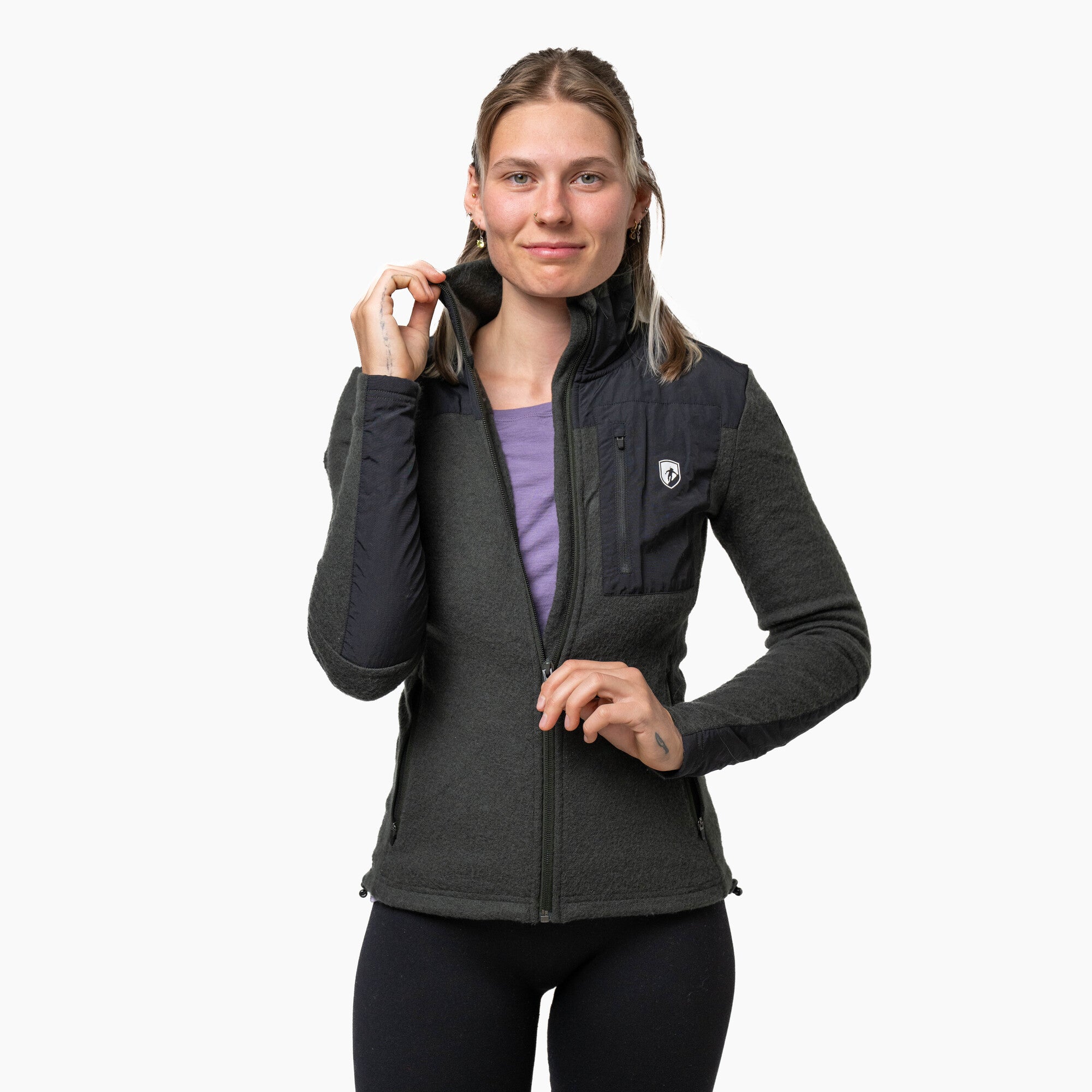 Alpin Loacker Merino Fleece Jacke Damen 280g/m2 in Nahaufnahme mit Doppel-Fleece-Gewebe
