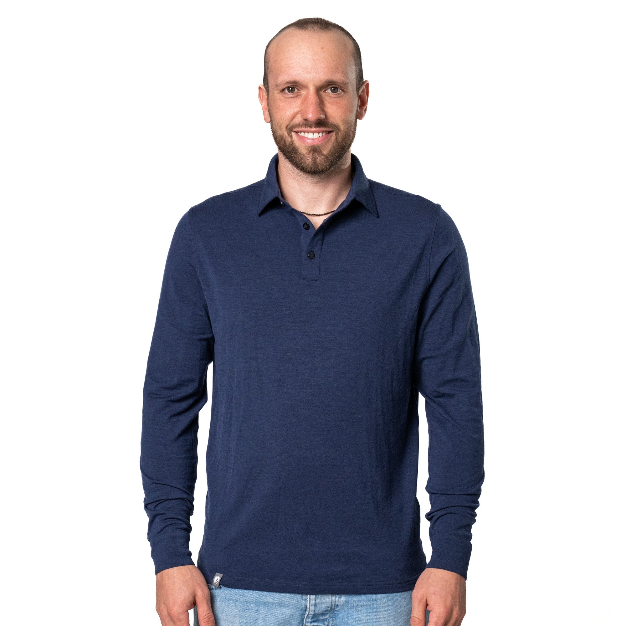 Herren Merino Longsleeve Polo in Grau, atmungsaktives Langarmshirt aus 86% Merinowolle
