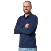 Merino Longsleeve Polo Herren langärmlig in Blau, hochwertiges Poloshirt aus Merinowolle