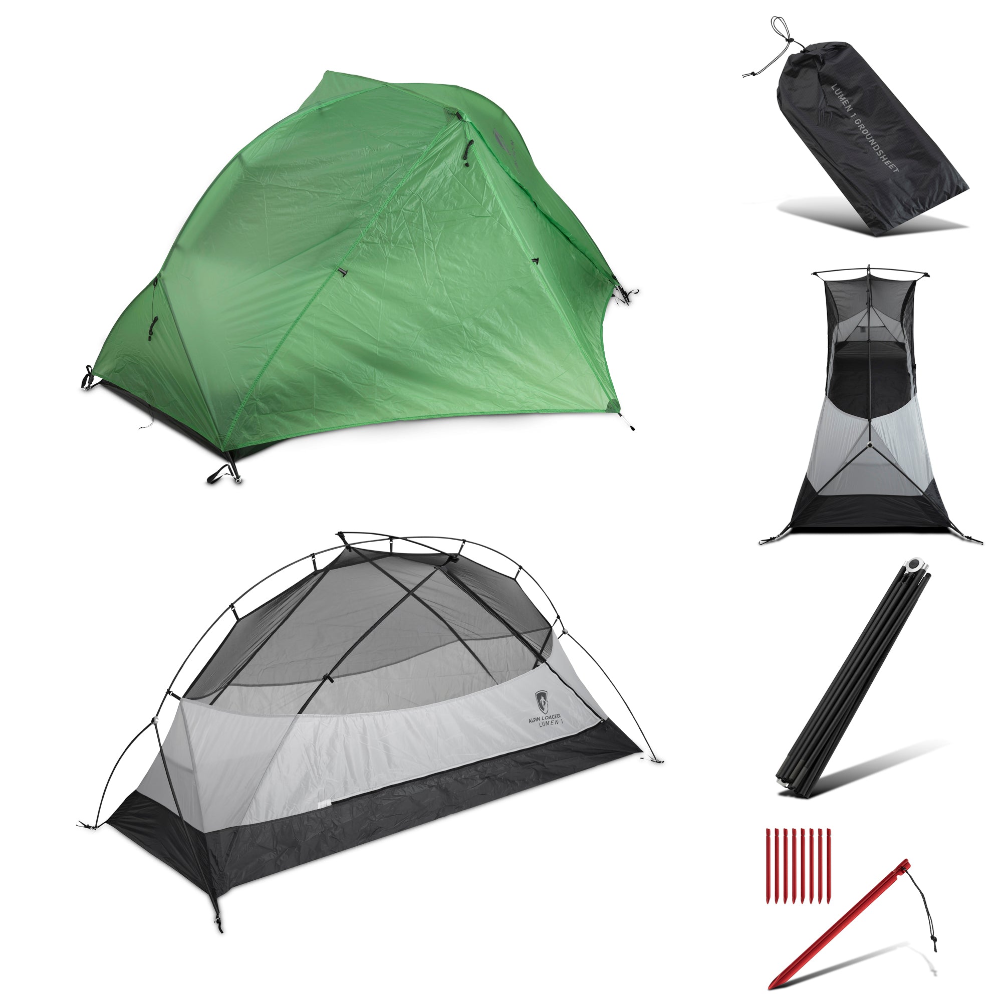 Alpin Loacker Lumen 1 Ultraleichtzelt 880g mit Carbon Stangen für Solo-Trekking