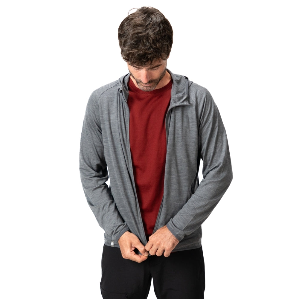Alpin Loacker Merinowolle Jacke Herren 160g/m² ultrafein in Nahaufnahme, Details der hochwertigen 15,5 Mikron Wolle