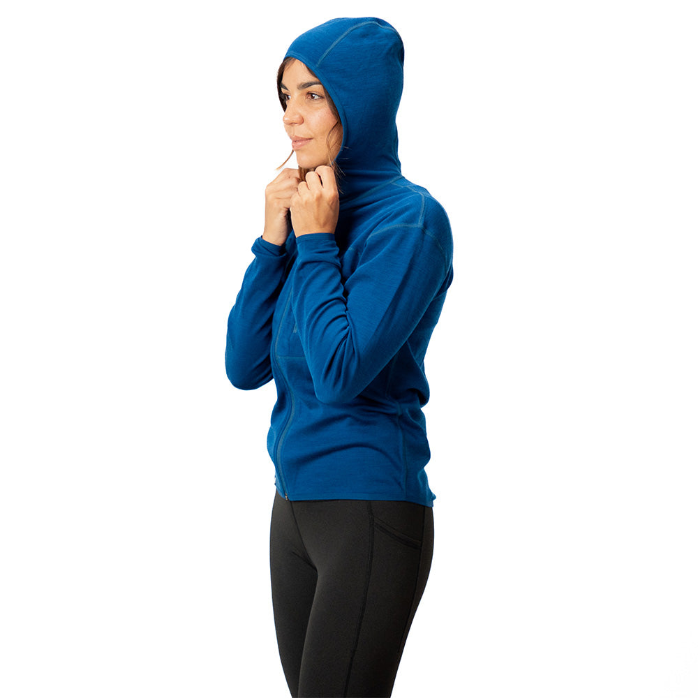 Damen Merino Sport Hoodie mit Zip 230g m2 in grauer Farbe von vorne Detail-Ansicht