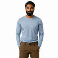 Merino Coolmax Langarmshirt Herren 150 g/m² - S / Blue Melange