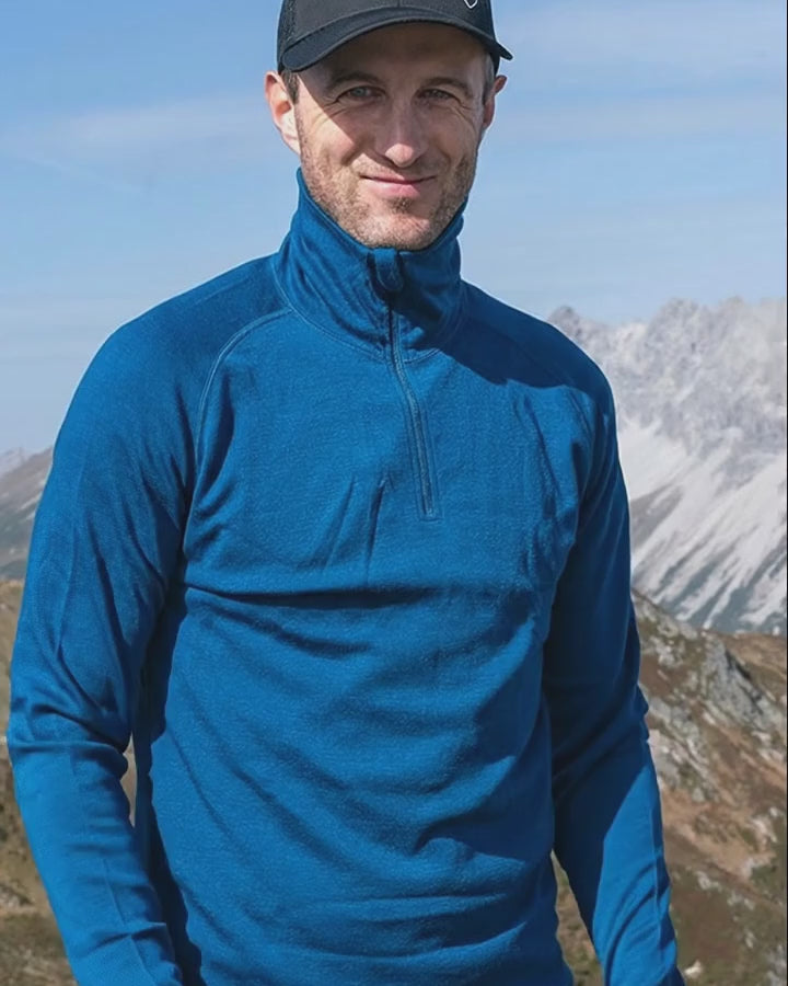 Merino Langarmshirt mit Zip Herren 230 g/m2
