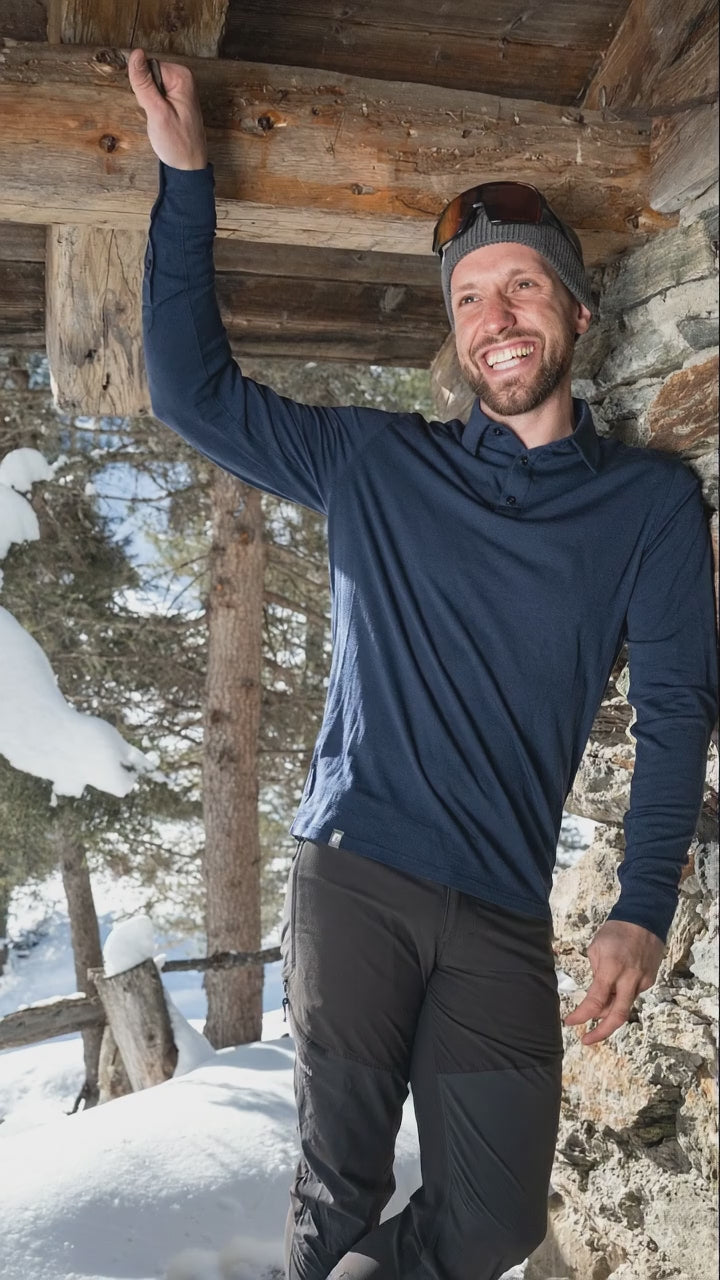 Merino Longsleeve Polo Herren