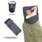 Ultraleichter Seiden Mix Reiseschlafsack und Hüttenschlafsack, kompakt mit Packsack, zeigt grauen Liner flach und teilweiser Nutzung, ideal für Reisen und Camping.